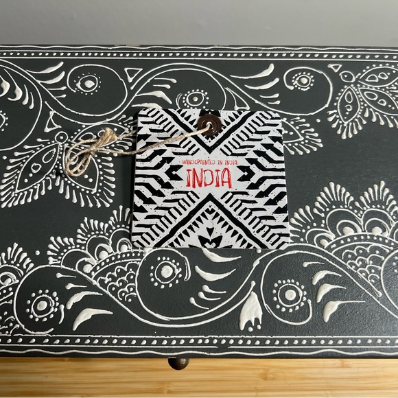 Decorative Wooden Box with Gray and White Design - Picture 3 of 9